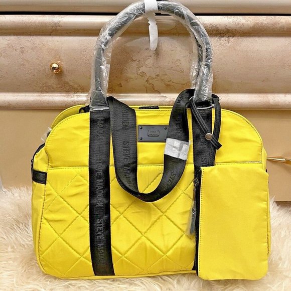 Steve Madden Baustin Travel Weekender Shoulder Gym Bag Yellow Tik Tik Viral NWT - Picture 1 of 11